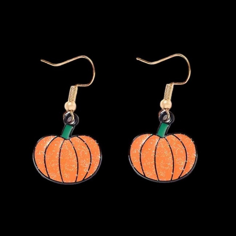 Fall Autumn Halloween Sparkly Glitter Pumpkin Earrings - Picture 2 of 6